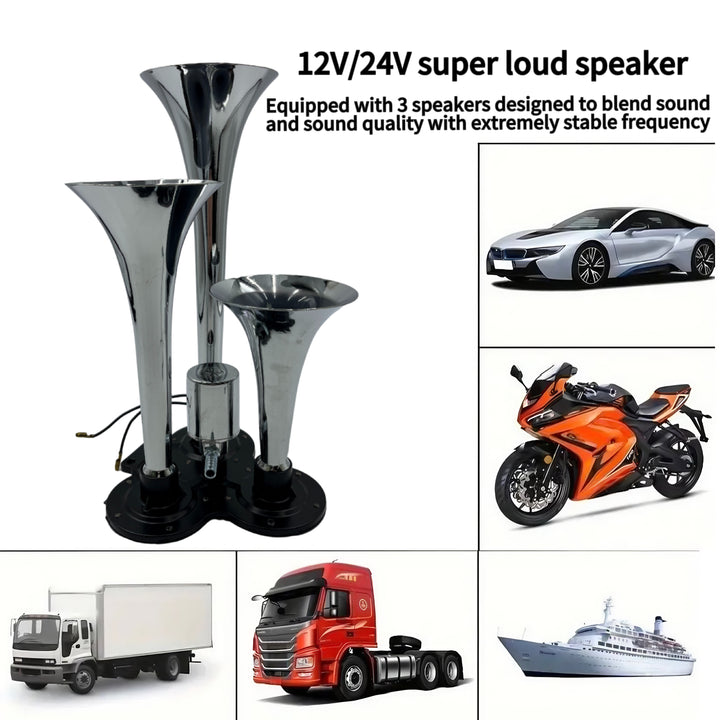 Triple Trumpet Air Horn for Trucks 12V24V Compatible with Solenoid Valve 1PCS Super Loud Universal Fit for Motorcycles Trains Lorries Vans  Ships Easy Installation Durable Material