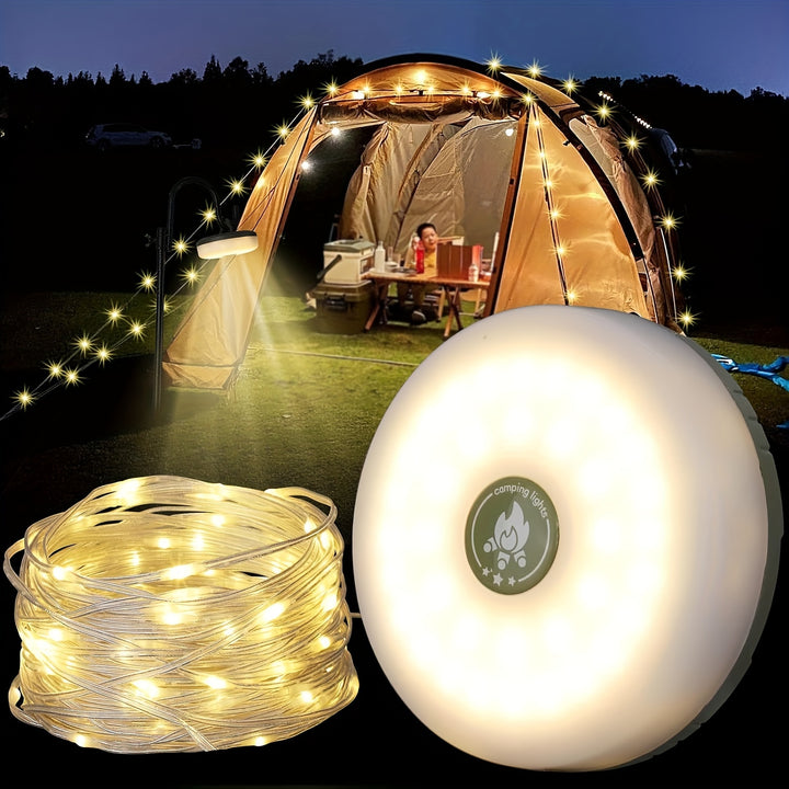 Portable 2in1 Camping String Lights  USB Rechargeable Stowable Design with 5 Lighting Modes for Outdoor Yard  Hiking