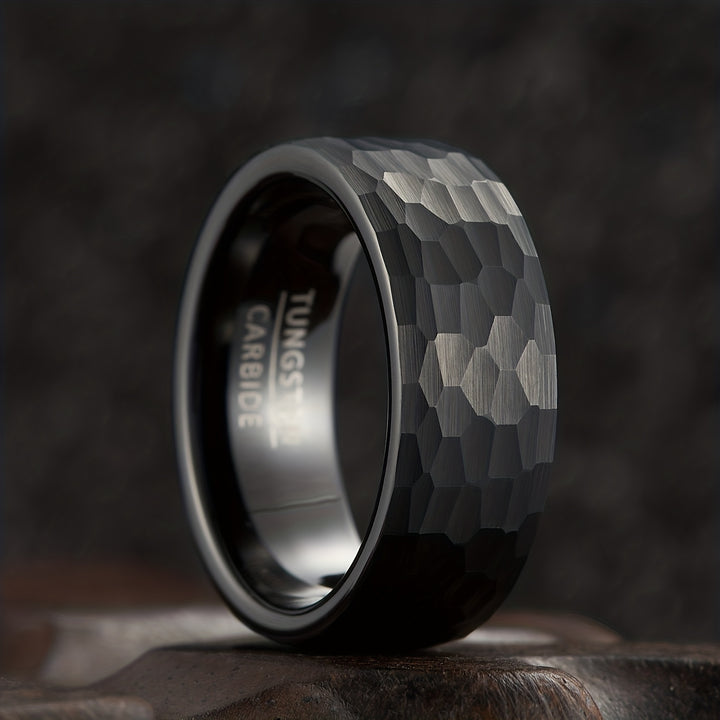 Mens Business Black Tungsten Steel Hammer Pattern Ring  JSWL