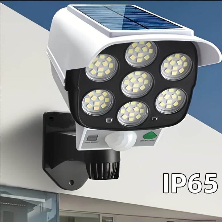 2in1 Solar Security Light  Fake Camera  77 LED Outdoor Motion Sensor Wall Light Waterproof Easy Install No Remote Control Included