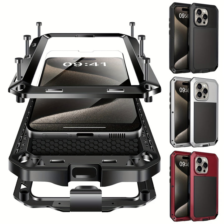 Heavy Metal 3in1 Antifall Protective Case Builtin Tempered Glass Supports Wireless Charging Classic Three Protections