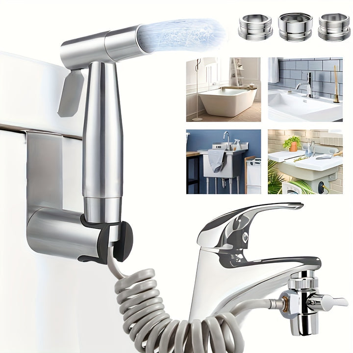 Stainless Steel Handheld Bidet Sprayer Set for Sink  Includes 20066cm Retractable Hose 3Way Diverter Valve  Faucet Adapter  Perfect for Womens Personal Care  Youngsters Diaper Cleaning ChristmasHalloween Gift Decoration