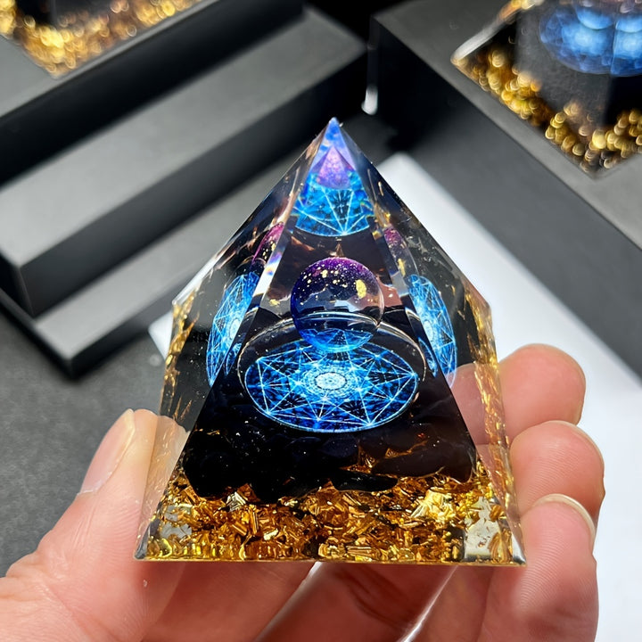 Handcrafted Dream Orgone Pyramid with Natural Obsidian Chips  Elegant Home  Office Decor Relax Meditation Aid Unique Gift Idea