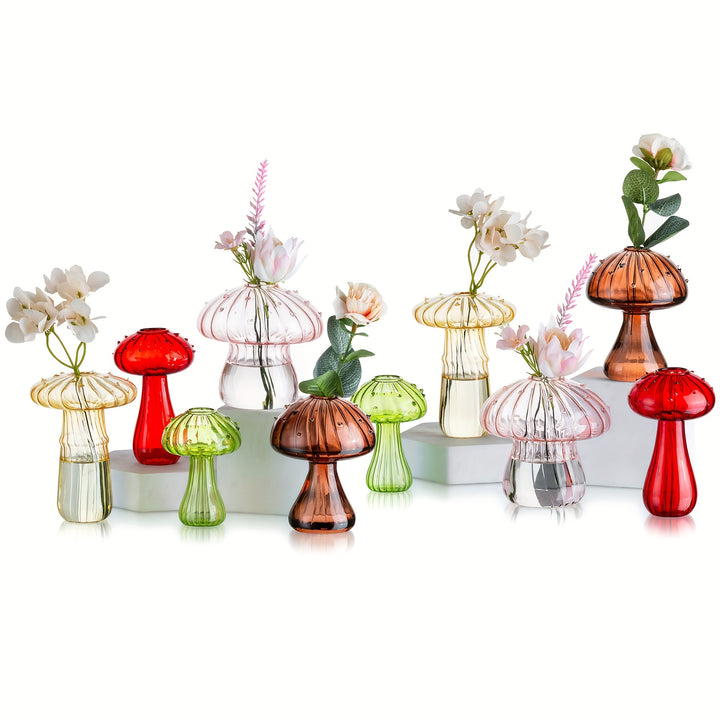 Set of 10 Cute Glass Mushroom Vases for Home DecorEVKU