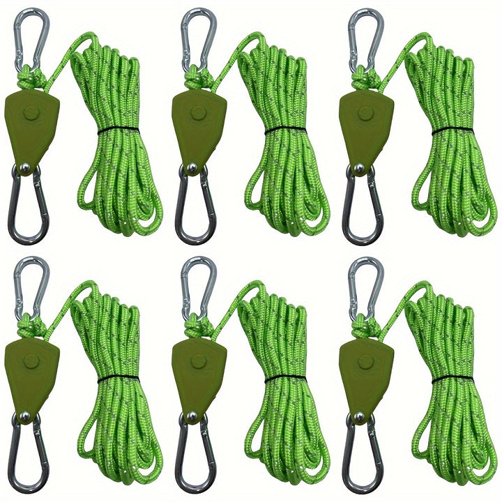 6pcs Camping Tent Tie Down Rope Tightener Fastening Wind Rope Buckle Pulley Ratchet Hangers Awning Rope Hook