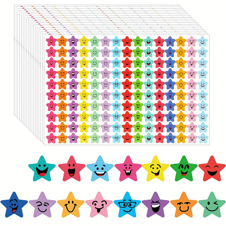 1200pcs Star Stickers Happy Face Stickers 15 Designs Student Reward Behavior Labels For DIY Crafts Scrapbooking School Office Supplies