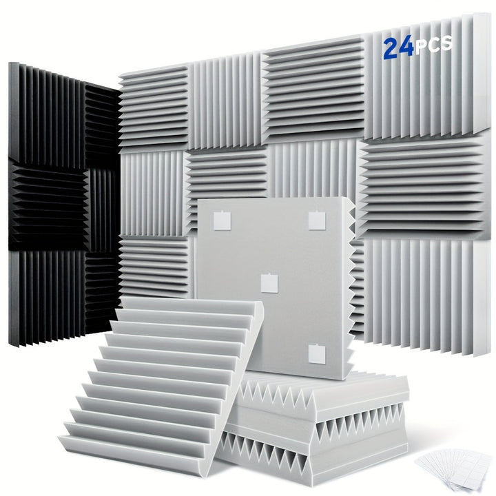 Judio 24pcs Acoustic Foam Panels  12X12X112X12X2 Inch FireRated Studio Wedges Soundproofing Mats For Recording Equipment Square High Density Foam Sound Panels Acousic Foam Panels