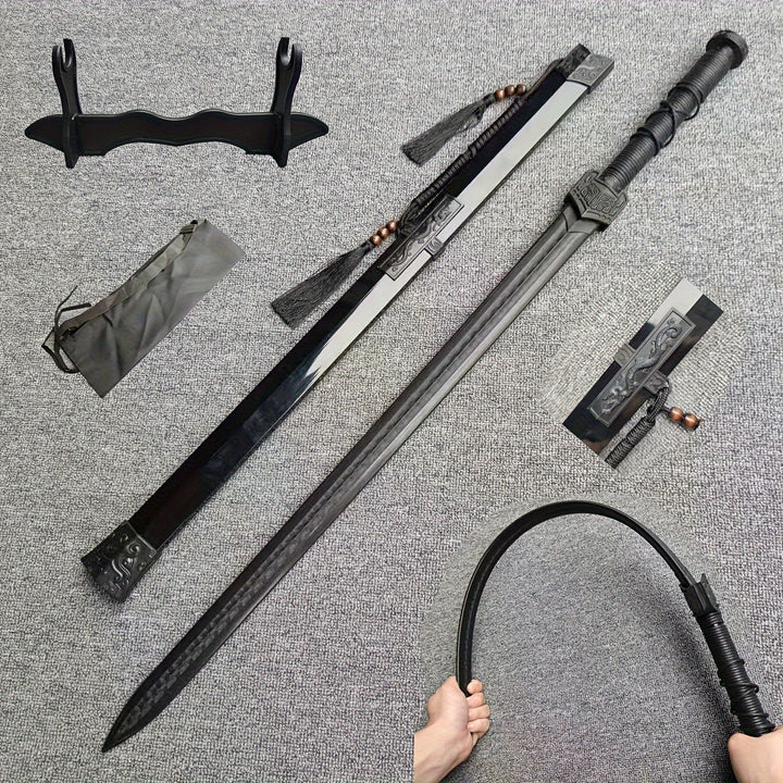 Universal Martial Arts Training Sword with Durable PP Polypropylene  HighStrength Plastic Hanjian Style for Cold Steel Practice  Includes Sturdy Weapon Case  Black