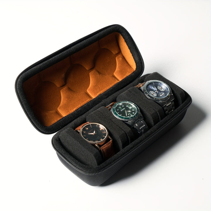 3 Slots Hard Watch Travel Case Watch Roll Case Storage And Organizer For Men And Women With Anti Move Watch Pillow Black Fabric 3Slots Ideal choice for Gifts