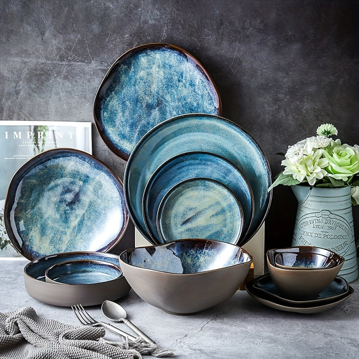 Blue Starry Sky Ceramic Oval Plates Set  UX89