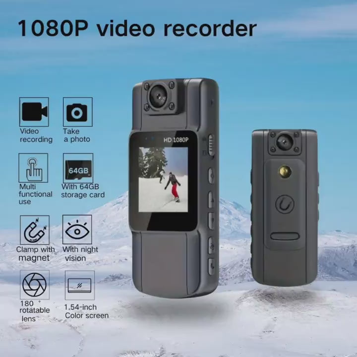 1pc Highdefinition 1080P Police Recorder With Clip Magnetic Suction Recorder Dual Shoulder Camera Portable Wearable Camera With Builtin 1000mAh Battery Capable Of Recording 45 Hours 64GB Micro SD Card For Night Vision Recording Of Bicycles