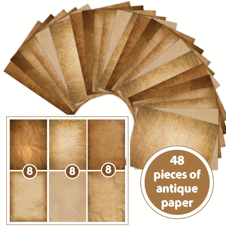 48 Sheets Vintage A4 Writing Paper Antique Style Stationery for Journal Scrapbooking Movie Prop Fantasy Themed Decorative Craft Paper  Khaki