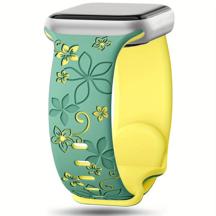 Floral Silicone Apple Watch Band with Butterfly Clasp  i5g6m