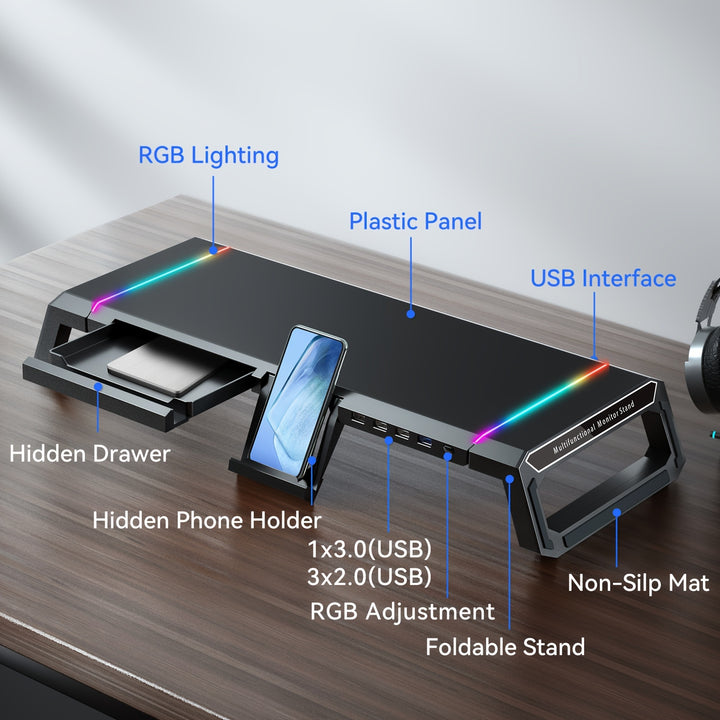 Multifunctional Computer Monitor Stand with Foldable Storage Base  YCNX