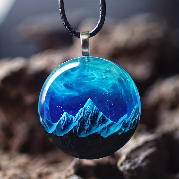 1pc Nature Scenery Mountain And River With Sky Blue Handmade Pendant