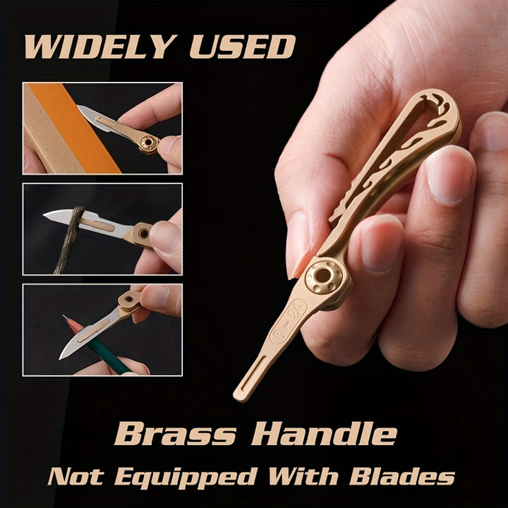 Compact Edc Folding Scalpel With Brass Handle  Keychain Art Cutter Easy Diy Blade Replacement Ideal For Crafts  Travel