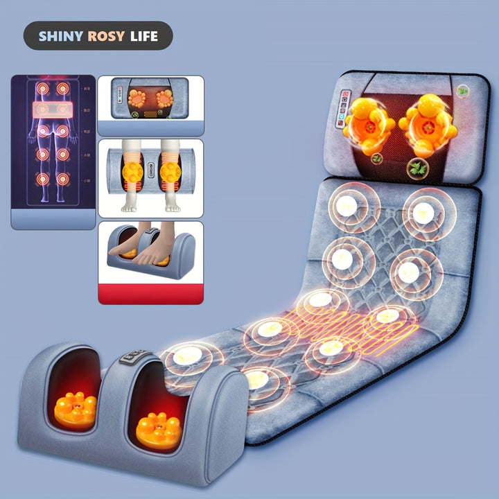 SHINY ROSY LIFE Full Body Massage Pad with Heat Relax for Waist Neck Kneading  Foot Relief  10Zone Vibration Ideal Holiday season Gift