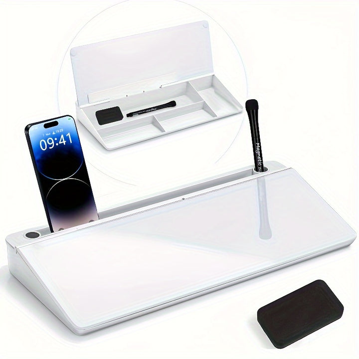 Compact Glass Desk Whiteboard With Storage Drawer  Dry Erase Keyboard Stand  Organizer Accessories Included