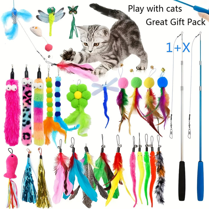 6112130pcs Cat Toys Set Retractable Wand Toy And Assorted Varieties Feather Toys Refills Funny Kitten Toys Cat Fishing Pole Toy For Bored Indoor Cats Chase And Exercise  Nonrepetition
