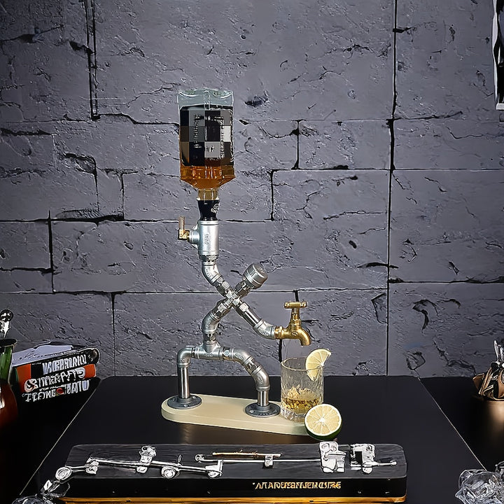 Industrial Robot Design Stainless Steel Wine Dispenser with Polished Finish  Metal Decorative Tabletop Liquor Rack with Display Rows for Bar and Cafe Decor