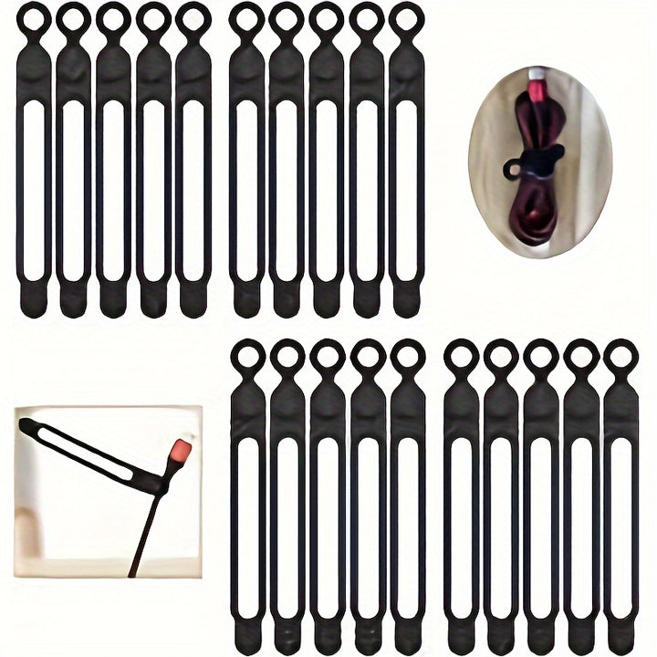 20pcs UMUST Reusable Silicone Cable Ties  Versatile Elastic Cord Organizer for Bundling  Securing Wires Black
