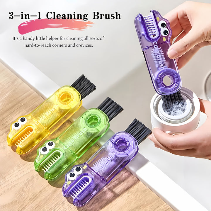 3In1 Cute Cartoon Cup Lid Brush Set