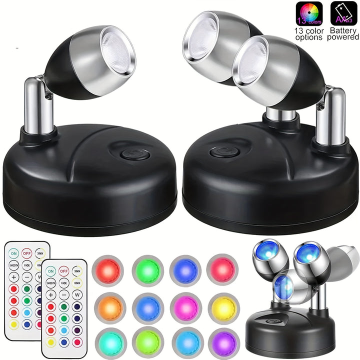 12pcs RGB Wireless LED Spotlight With Remote Control 13 Colors Spotlight Dimmable Battery Powered Night Light3GZX