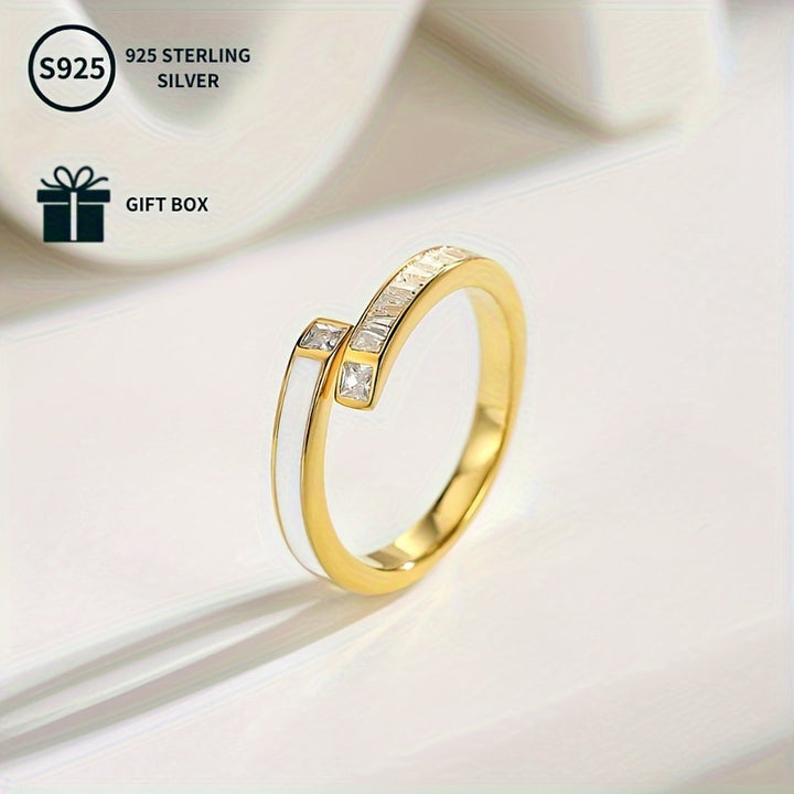 S925 Sterling Silvery Single Ring with Synthetic Cubic Zirconia 925 Silvery Plated Casual Split Band Lightweight TravelFriendly Design
