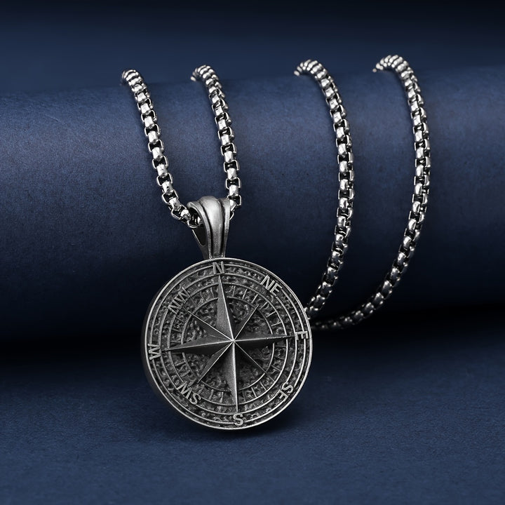 1pc Compass Pendant Necklace For Men Trendy Punk Hiphop Accessories