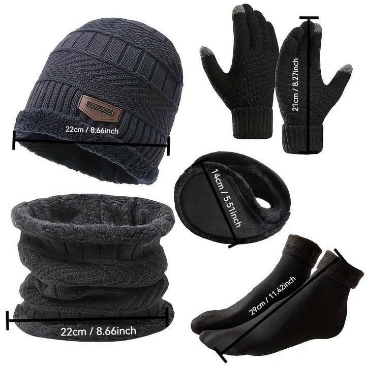 Winter Outdoor Hat Set For Men Includes FleeceLined Beanie Gloves Earflap And AntiSlip Socks For Extreme Cold Weather Protection