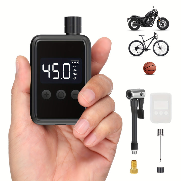 Portable Bike Electric Bicycle Pump 120 PSI Mini Tire Pump With Digital PSI Pressure Gauge Tire Inflator Bike Air Pump Auto ShutOff With Presta Schrader Valve 500mAh