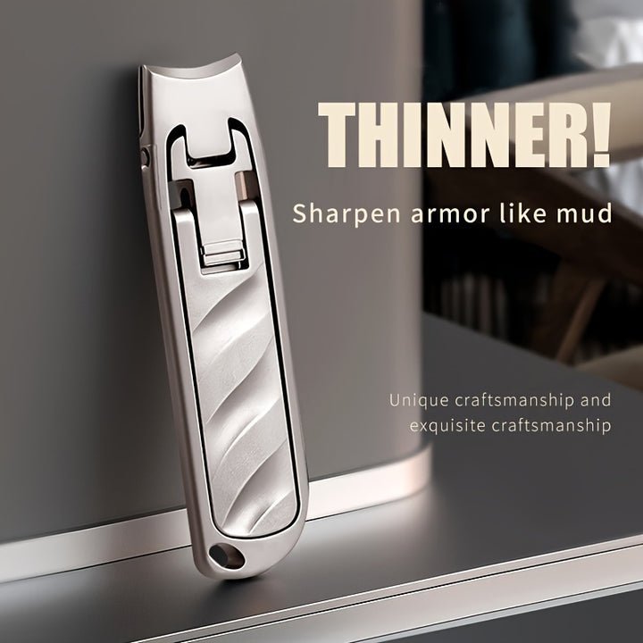 Portable Stainless Steel Nail Clippers Ultra Sharp Foldable Nail Cutter Lightweight Thin and Large Opening Easy to Carry Keychain with Tail Hanging Hole Modern Style SplashProof Mini Nail Trimmer