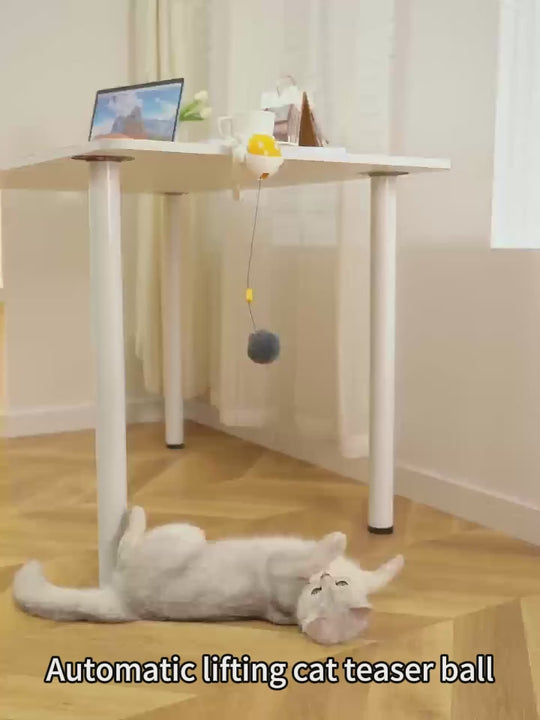 Interactive Cat Teaser Toy Automatic HandsFree Rising and Lowering Ball with Clamp Stimulates Hunting Instincts NonRechargeable AAA Battery Operated Durable Plastic Material CatShaped Design