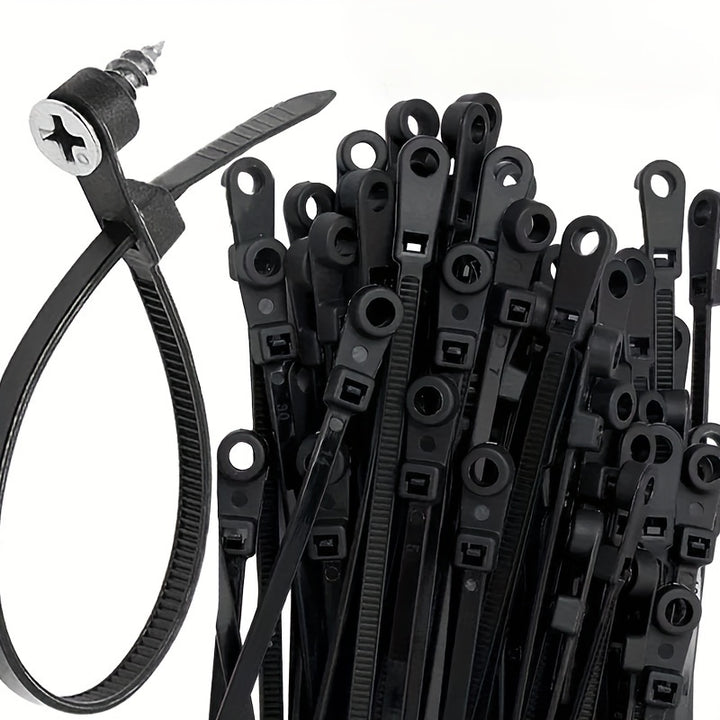 100200pcs Creative Nylon Cable Ties With Screw Mounting Hole Self Locking Loop Wrap Bundle Ties Strap DIY Office Cables Wire Fasten Organizer