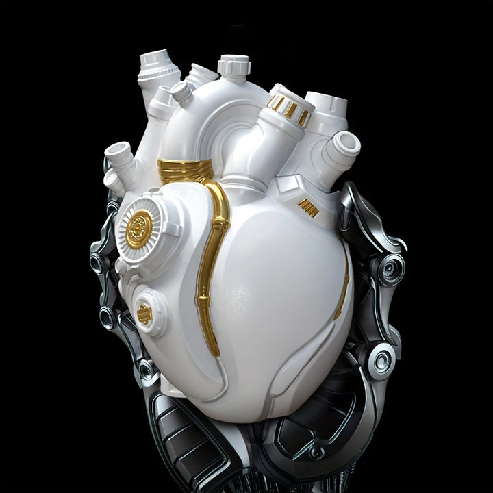 Cyberpunk Heart Vase Decor Figurine Creative Mechanical Heart Resin Sculpture Fantasy Themed Tabletop Accent for Various Room Types Indoor and Outdoor Use ElectricityFree Decorative Art Piece