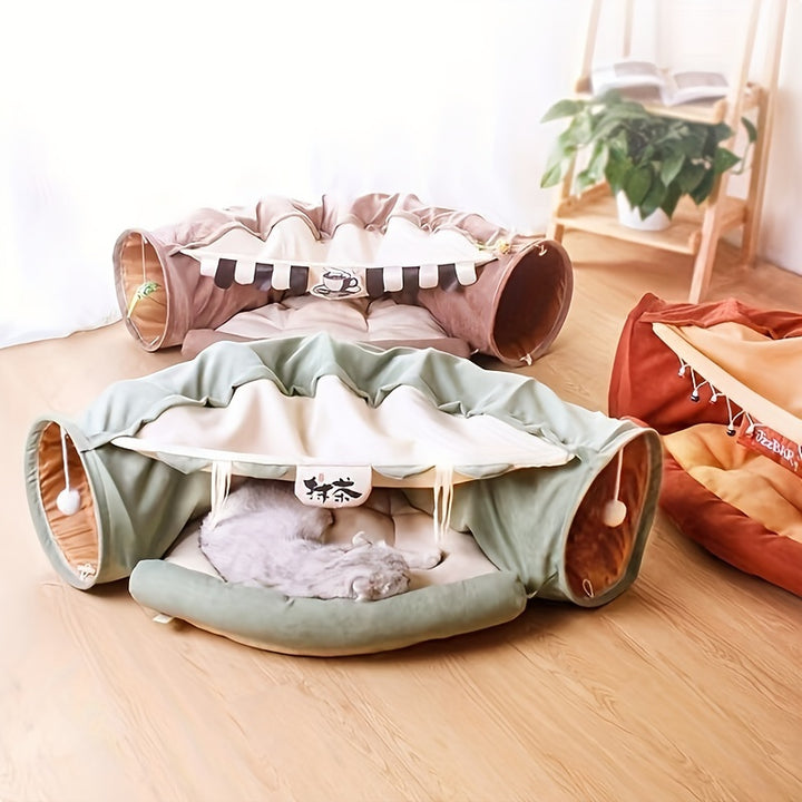 Cat Tunnel For Indoor Cats Cat Tube With Collapsible Washable Cat Bed Cat Toy For Small Medium Cat Pendant RandomYZQF