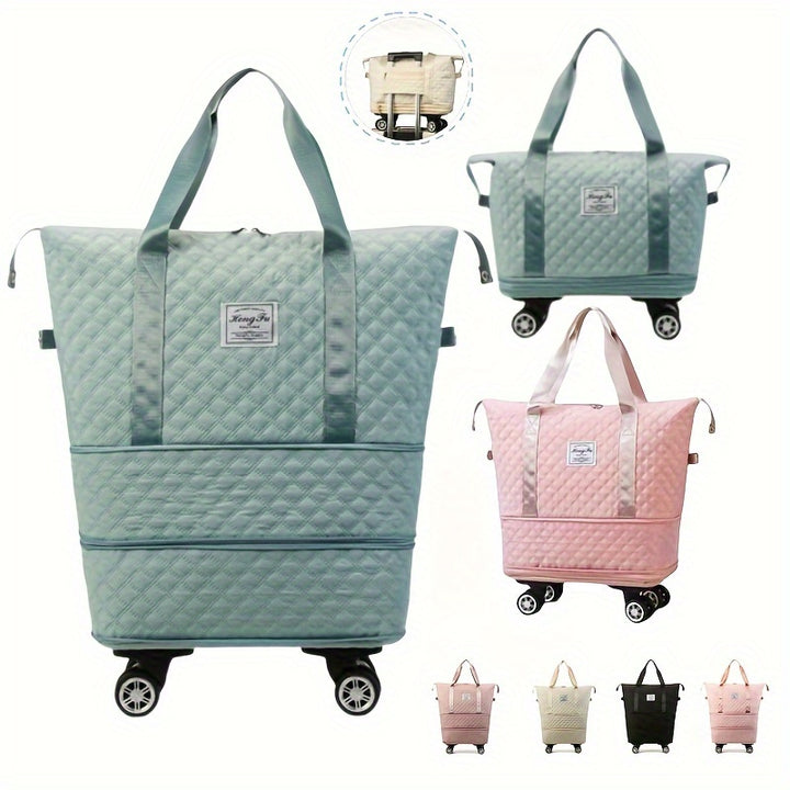 Chic Solid Color Wheeled Duffle Bag for WomenZNH0