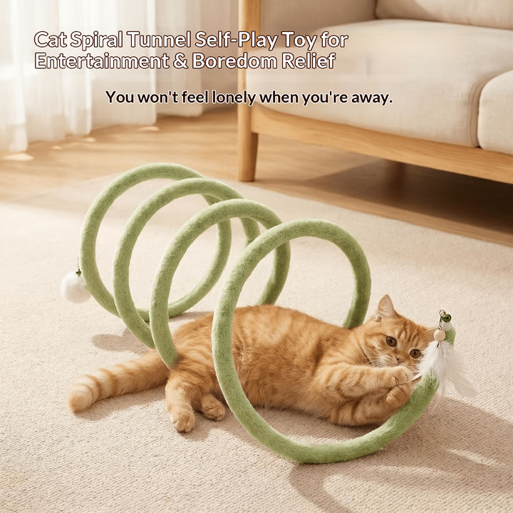 Foldable Plush Cat Tunnel with Feather Bell Toy