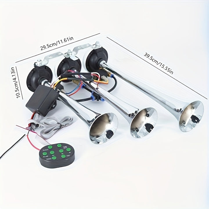 Music Truck Horn Super Loud Air Horn 8 Music Tone Horn ThreeTube Horn Long Press to Make Sound DIY Auto Parts Suitable for Any 24V Vehicle Truck Van Boat Silvery