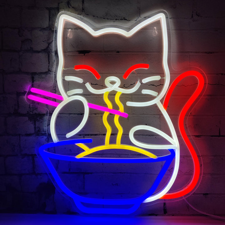  Lucky Cat Eating Ramen Neon Sign Light  AXI0