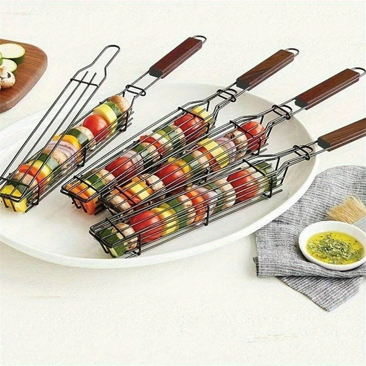 Nonstick BBQ Grilling Baskets with Wooden Handles