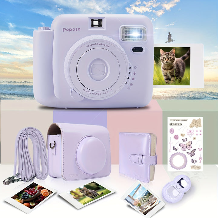 New Popoto Instant Camera Gift Bundle With PU Camera Case Suitable For Fujifilm Instax Film Polaroid Photo Camera 19TH