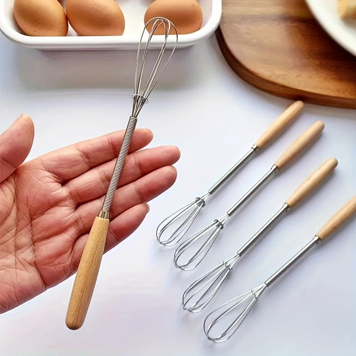 1pc3pcs Whisk With Solid Wood Handle Kitchen Mini Stainless Steel Egg Beater Milk Whipper Wire Whisk For Blending Whisking Beating Or Stirring 2007 Cm
