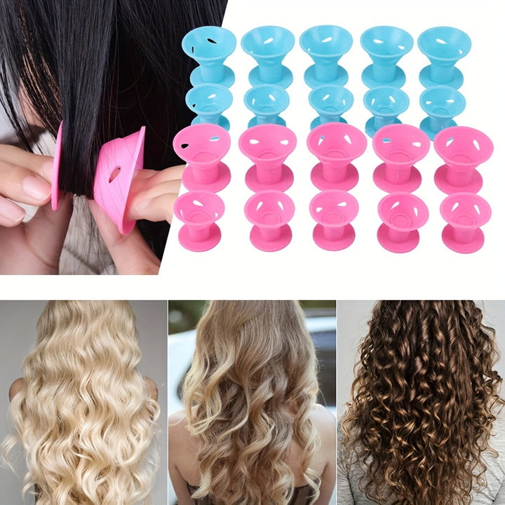 Soft Silicone HeatFree Curlers  PinkBlueK1WF