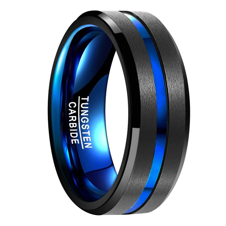 Black Blue Two Tone Tungsten Mens Ring 8mm  MMTI