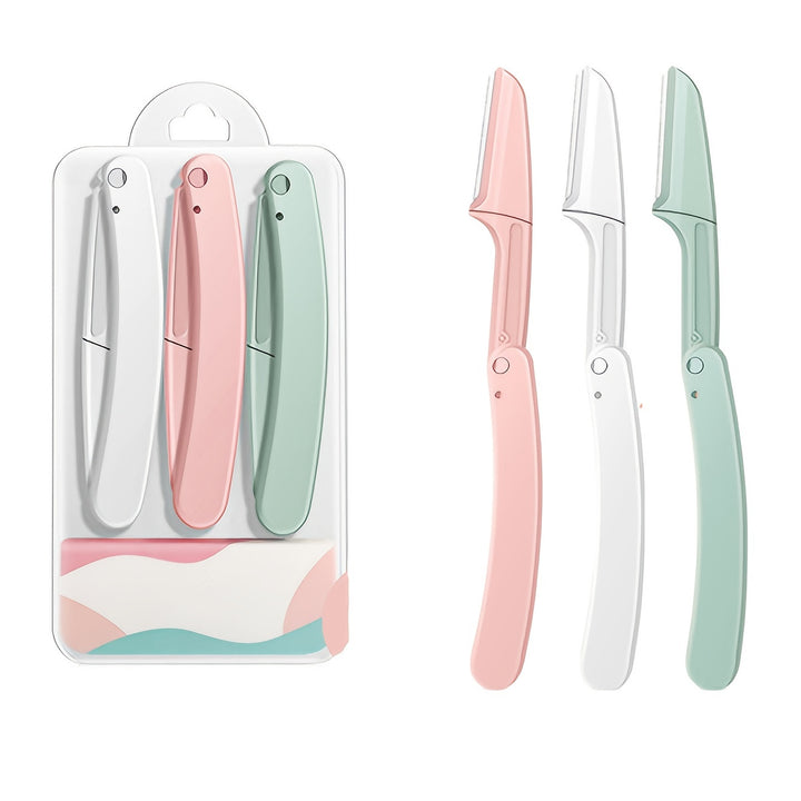 3 Pcs 1 Set Portable Travel Beauty Tool Set with Folding Eyebrow Trimming Knife  TJR928F