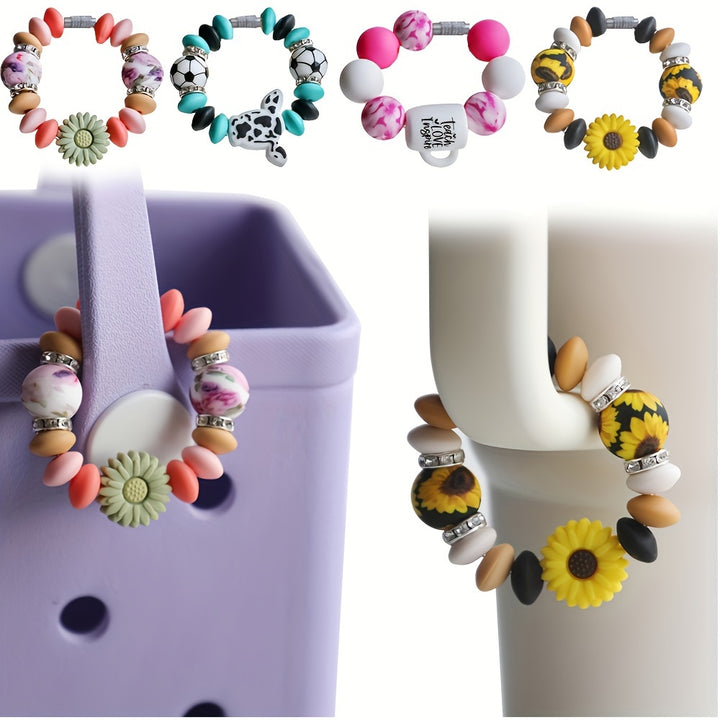 Chic Silicone Bead  Sunflower Charm  Versatile Accessory for Stanley Cups Keychains  Backpacks  Fits 304050 Oz Sizes