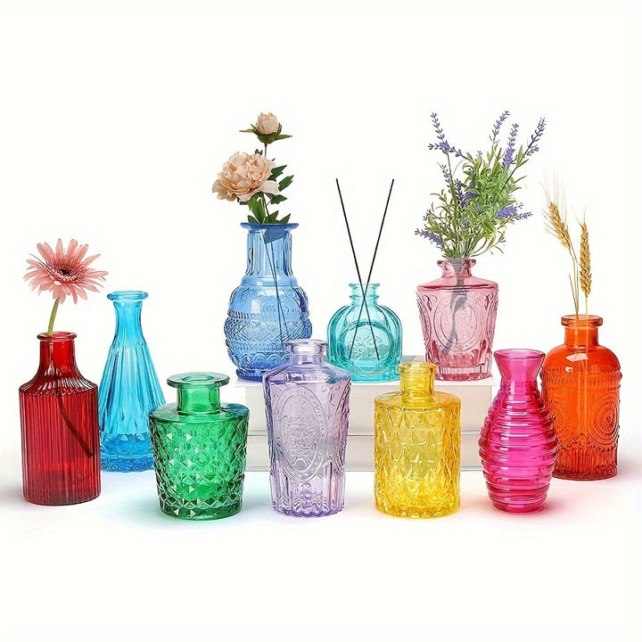 10pcs Vintage Embossed Glass Vase Set  CWM2