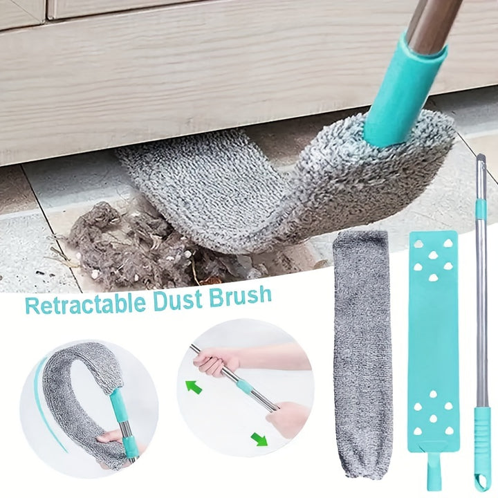 1set Microfiber Dusting Brush With Extension Rod Washable Extendable Dust Duster Retractable Crevice Dust Cleaner Dry Wet Dualuse Cleaning Brush Multipurpose Dust Removal Brush Suitable For Sofa Bed And Furniture Bottom Cleaning Supplies