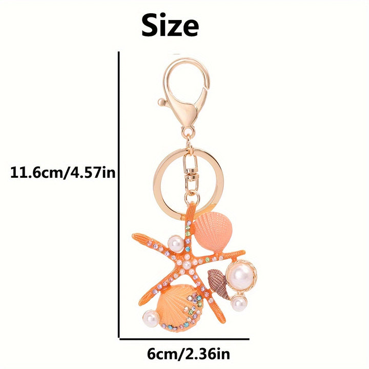 1pc Creative Bling Starfish Key Ring For Girls Funny Metal Key Chains Birthday Gifts  TJRYLFB